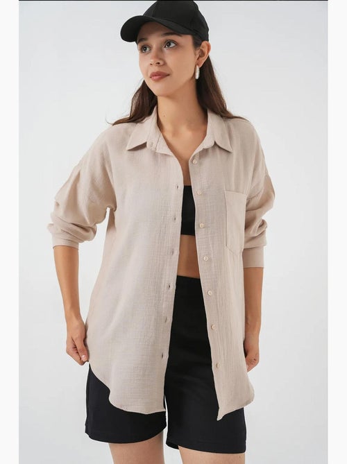 Camicia oversize in misto lino con dettagli tasche bdart - Kiabi Camicia oversize in misto lino con dettagli tasche bdart - Kiabi