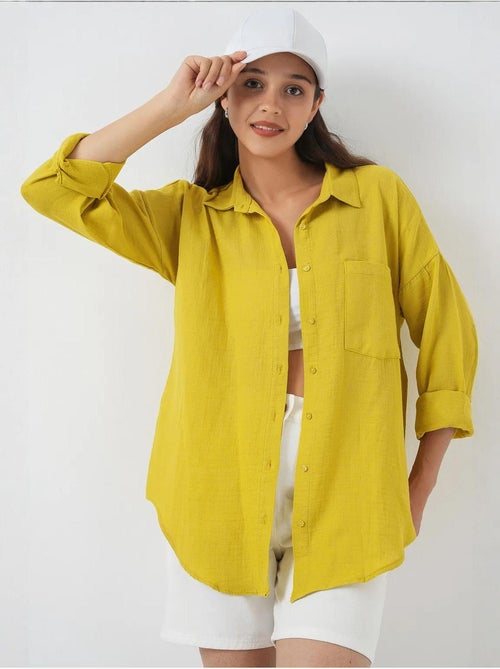 Camicia oversize in misto lino con dettagli tasche bdart - Kiabi Camicia oversize in misto lino con dettagli tasche bdart - Kiabi