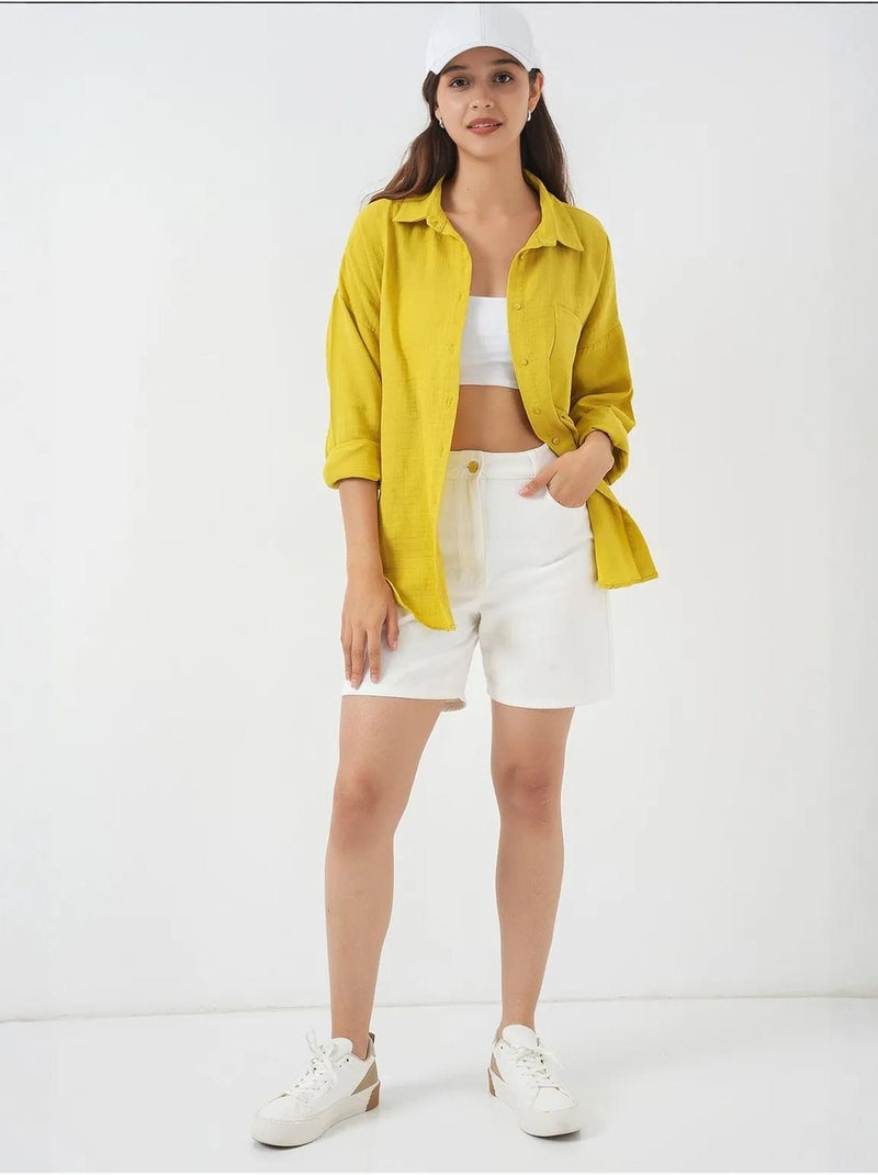 Camicia oversize in misto lino con dettagli tasche bdart Senape - Kiabi