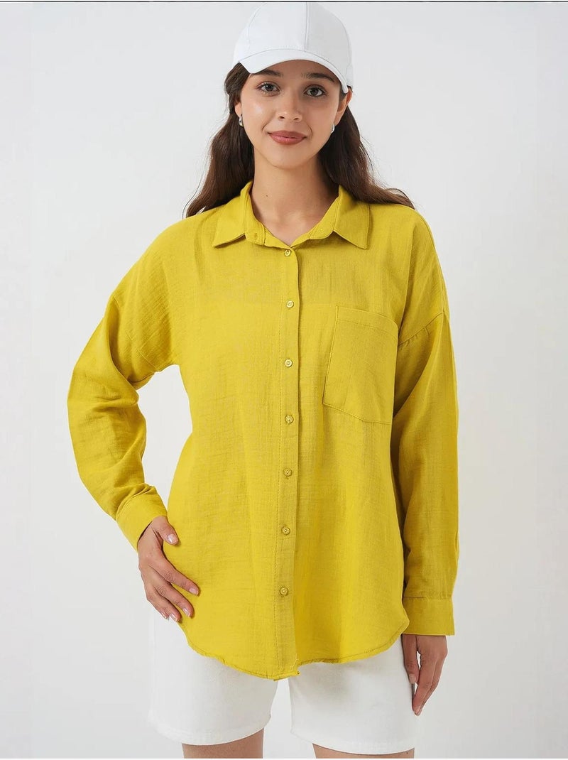 Camicia oversize in misto lino con dettagli tasche bdart Senape - Kiabi