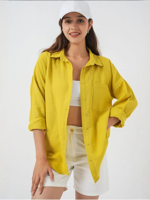 Camicia oversize in misto lino con dettagli tasche bdart - Kiabi Camicia oversize in misto lino con dettagli tasche bdart - Kiabi