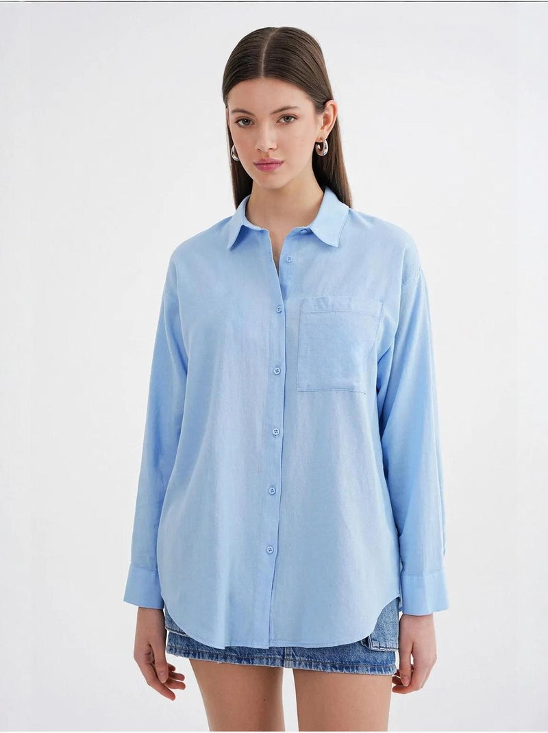 Camicia oversize in misto lino mixray Blu cielo - Kiabi