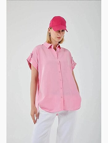 Camicia oversize in popeline a maniche corte con bottoni mixray