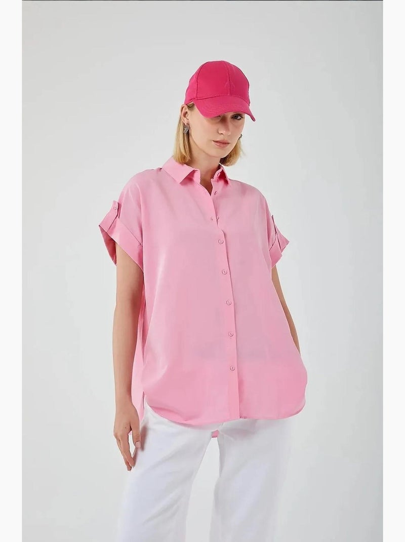 Camicia oversize in popeline a maniche corte con bottoni mixray Rosa pallido - Kiabi