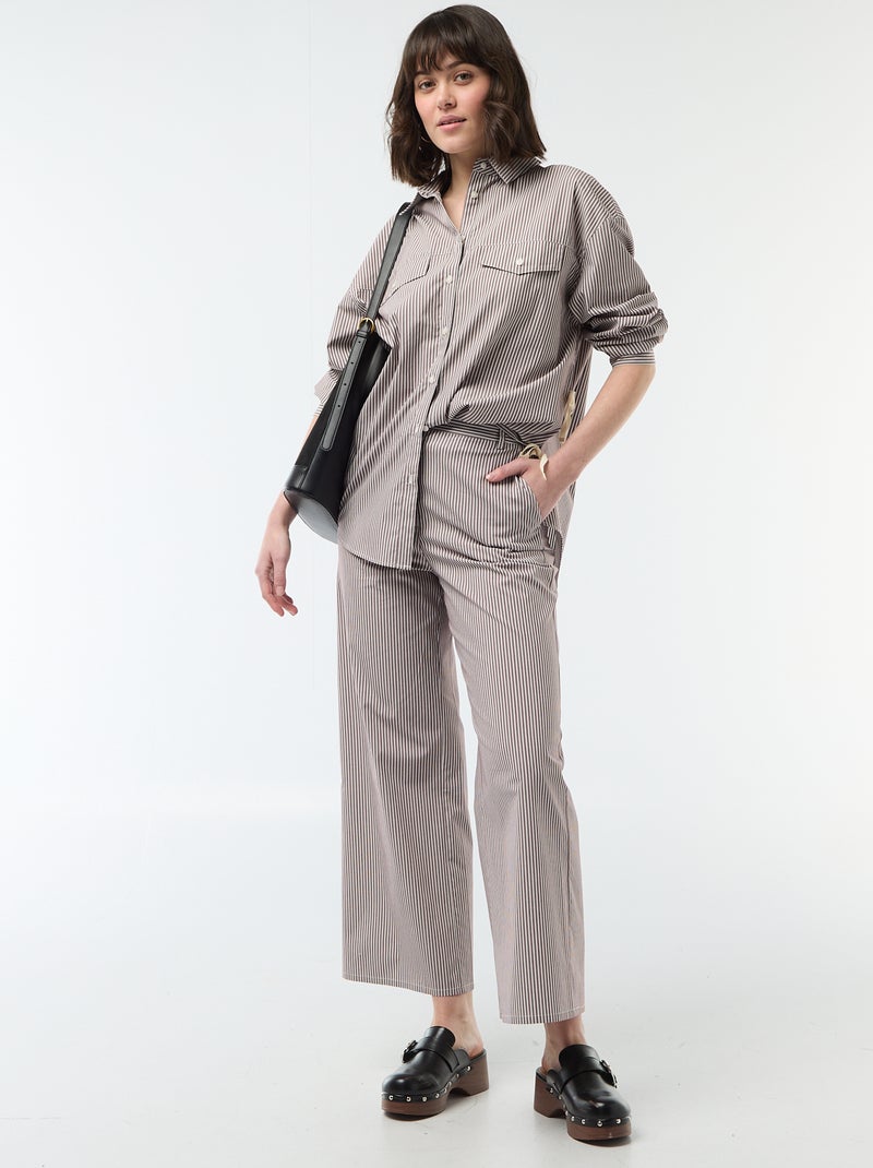 Camicia oversize in popeline a righe Beige - Kiabi