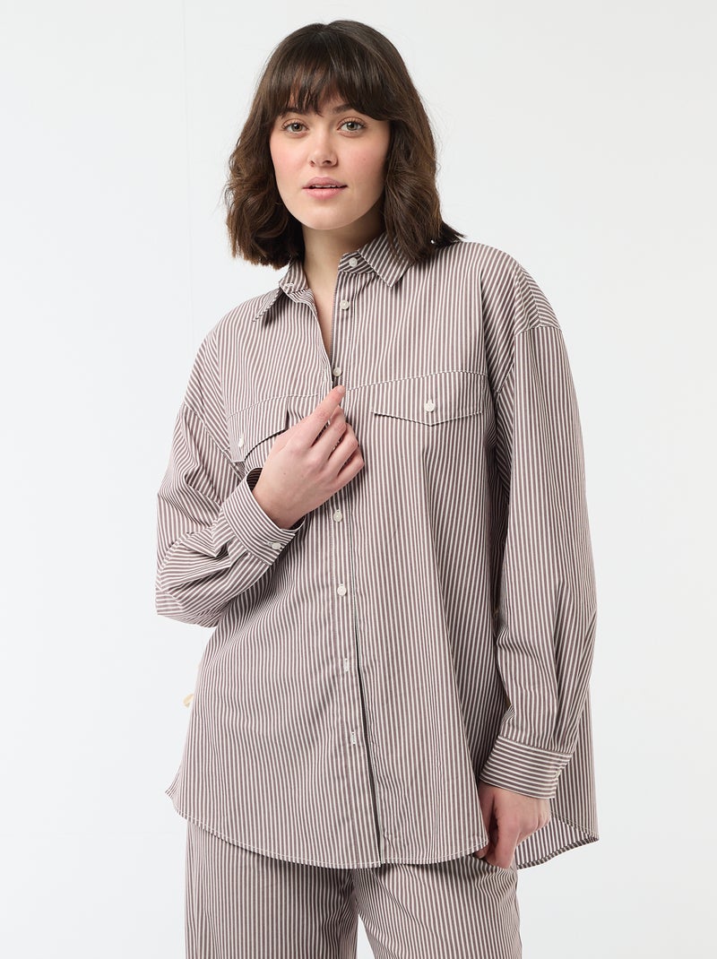 Camicia oversize in popeline a righe Beige - Kiabi