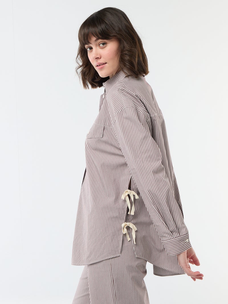 Camicia oversize in popeline a righe Beige - Kiabi