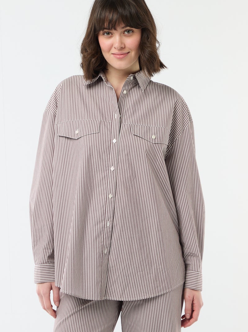 Camicia oversize in popeline a righe Beige - Kiabi