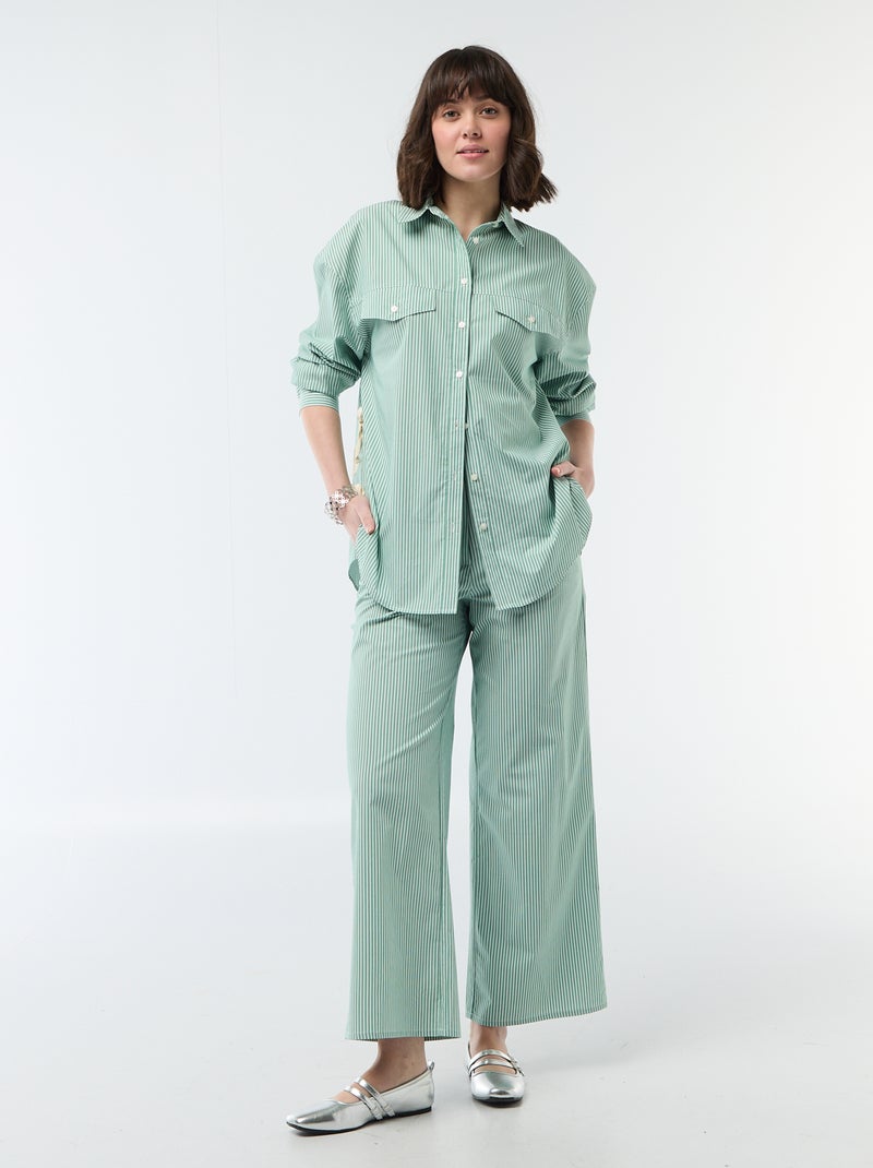 Camicia oversize in popeline a righe Verde - Kiabi