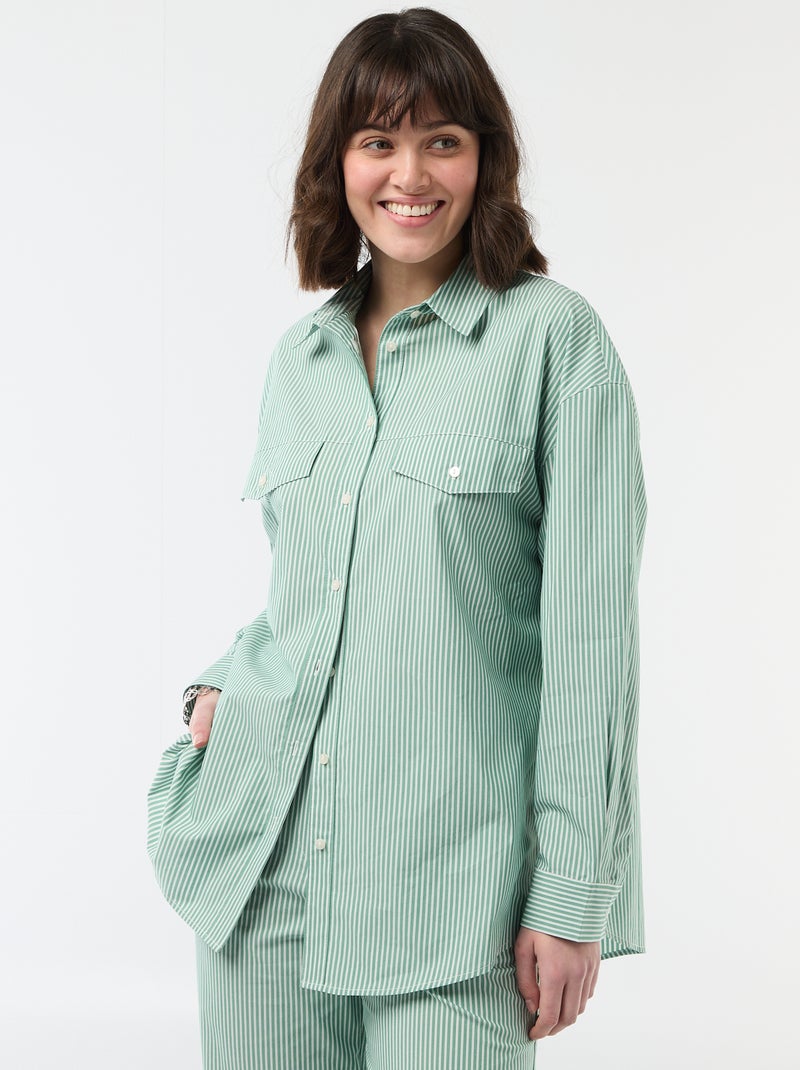 Camicia oversize in popeline a righe Verde - Kiabi