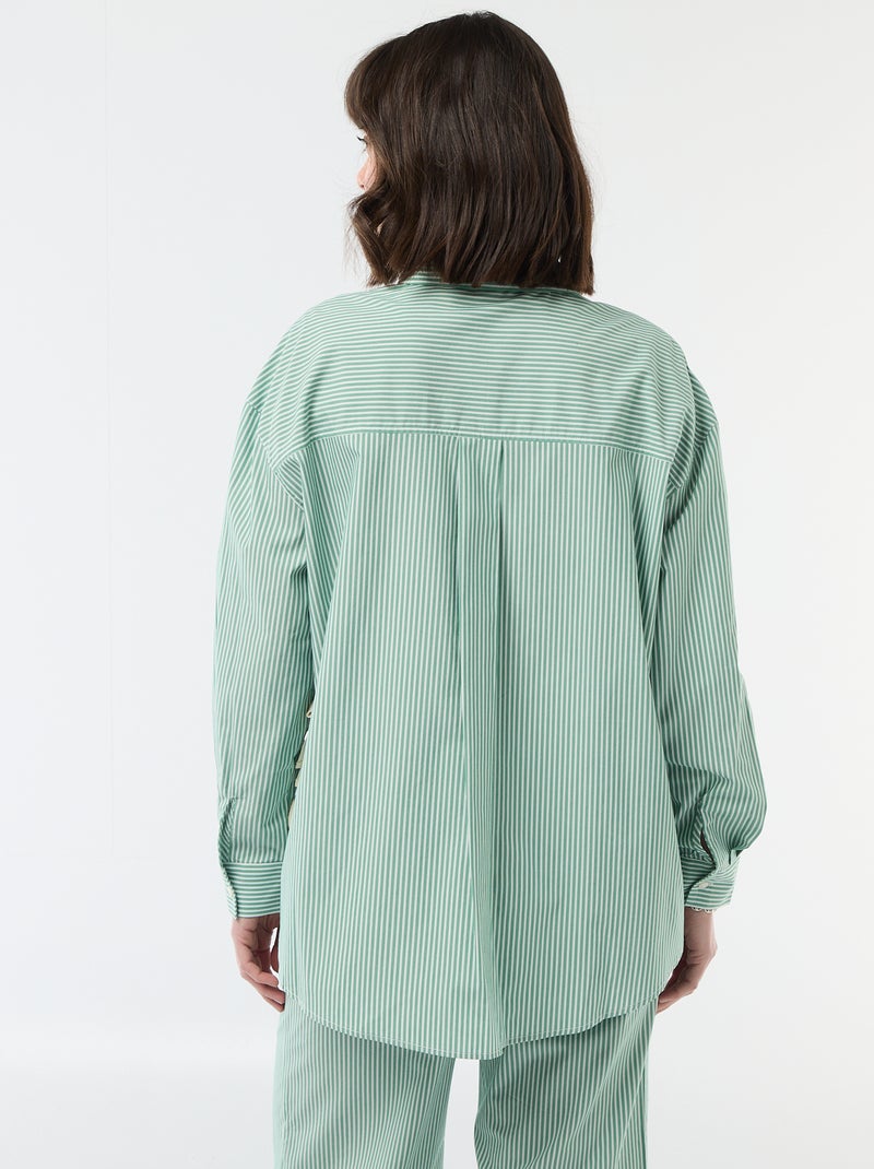 Camicia oversize in popeline a righe Verde - Kiabi