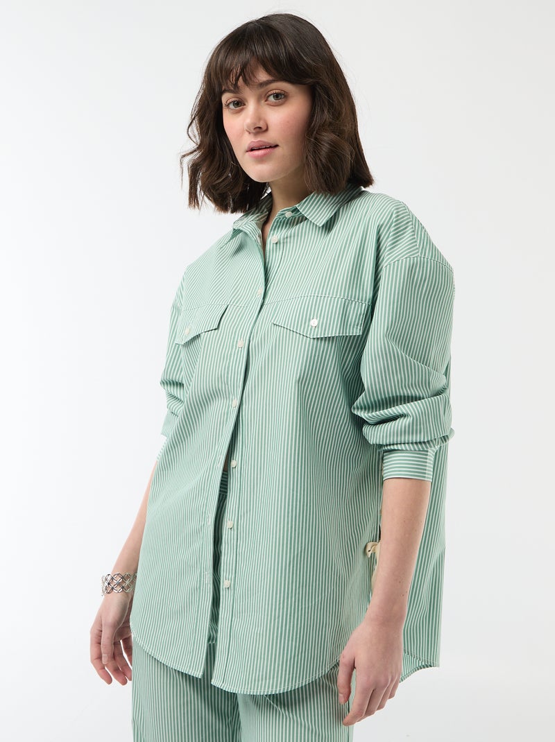 Camicia oversize in popeline a righe Verde - Kiabi