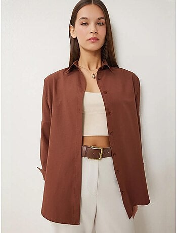 Camicia oversize in popeline con bottoni e maniche lunghe istanbul