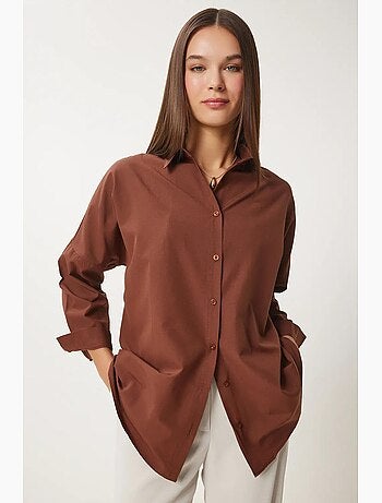 Camicia oversize in popeline con bottoni e maniche lunghe istanbul