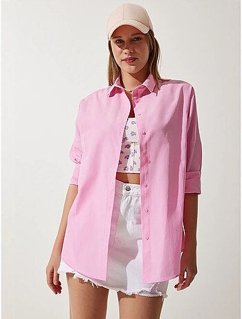 Camicia oversize in popeline con bottoni e maniche lunghe istanbul