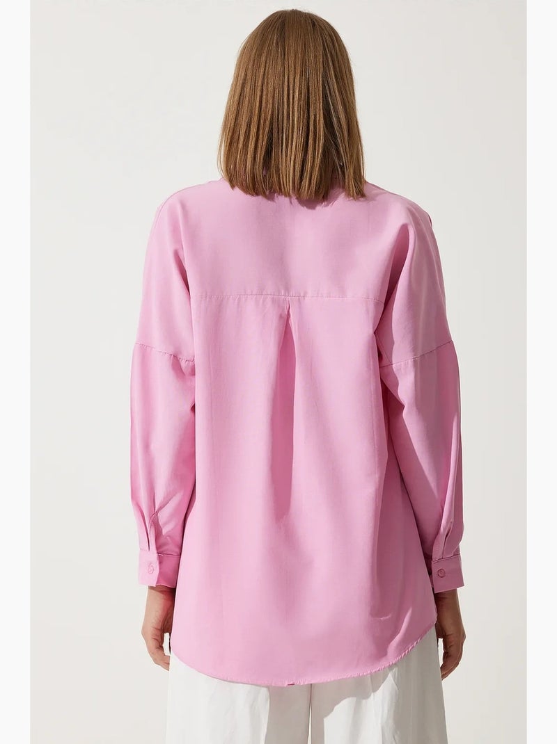 Camicia oversize in popeline con bottoni e maniche lunghe istanbul Rosa fluo/Solinotes - Kiabi