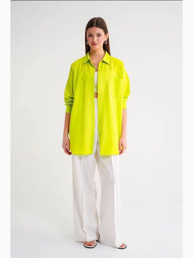 Camicia oversize in popeline con bottoni e maniche lunghe mixray Verde anice - Kiabi