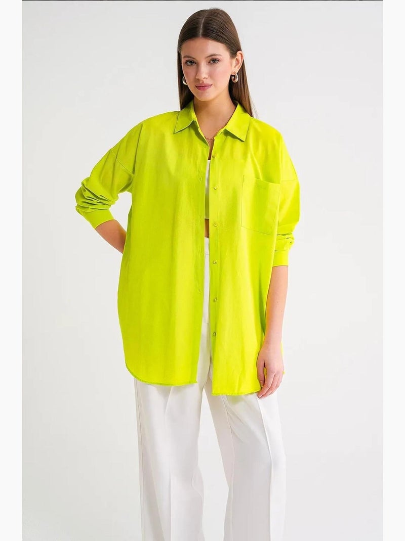 Camicia oversize in popeline con bottoni e maniche lunghe mixray Verde anice - Kiabi