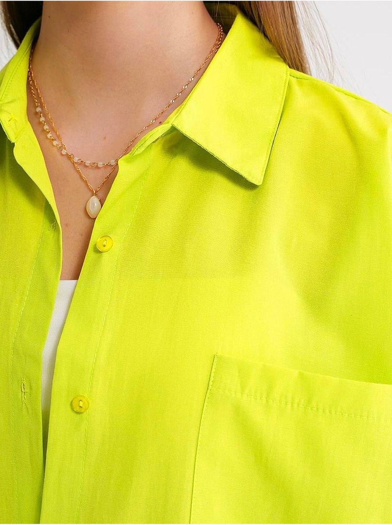 Camicia oversize in popeline con bottoni e maniche lunghe mixray Verde anice - Kiabi