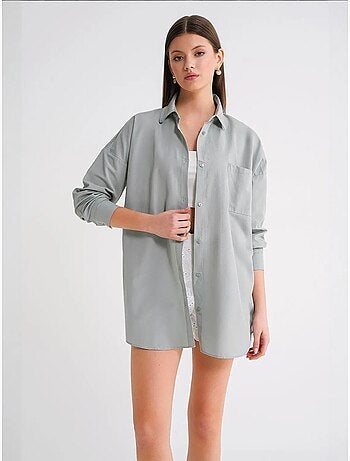 Camicia oversize in popeline con bottoni e maniche lunghe mixray