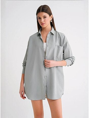 Camicia oversize in popeline con bottoni e maniche lunghe mixray
