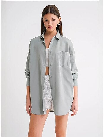 Camicia oversize in popeline con bottoni e maniche lunghe mixray