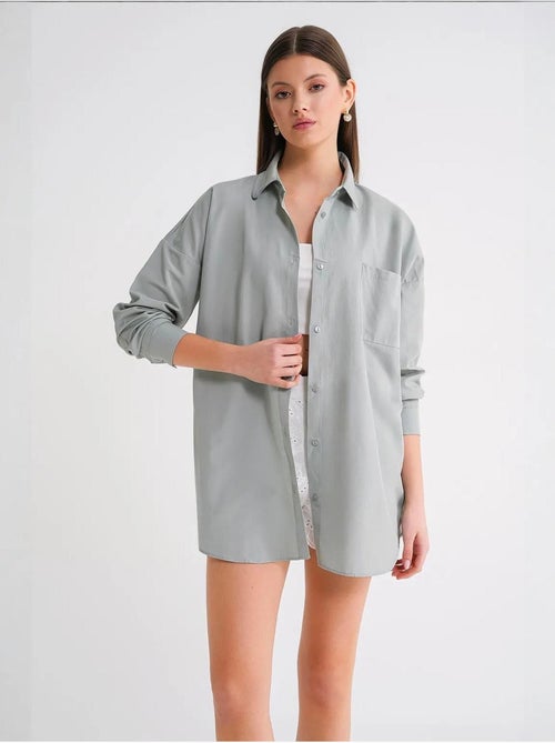 Camicia oversize in popeline con bottoni e maniche lunghe mixray - Kiabi Camicia oversize in popeline con bottoni e maniche lunghe mixray - Kiabi