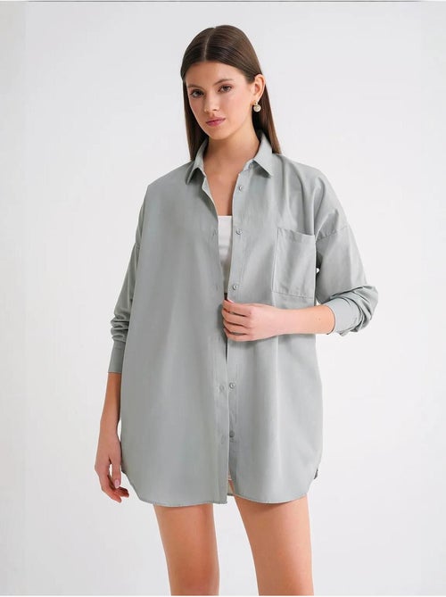 Camicia oversize in popeline con bottoni e maniche lunghe mixray - Kiabi Camicia oversize in popeline con bottoni e maniche lunghe mixray - Kiabi