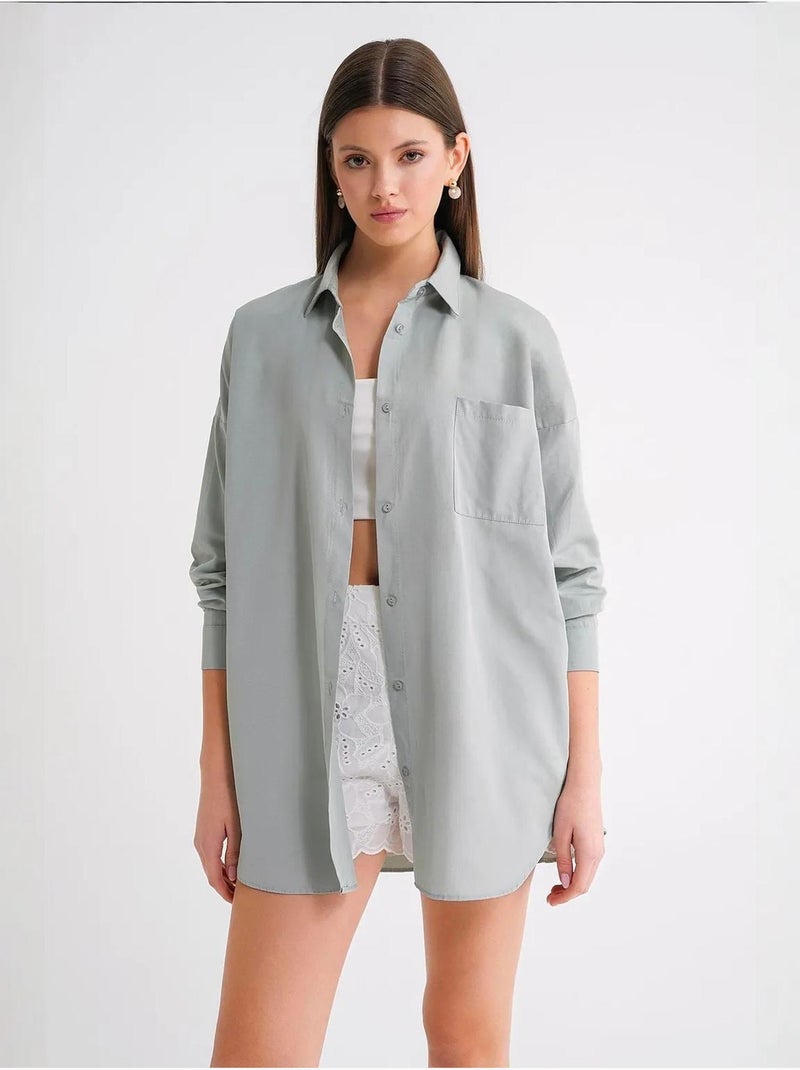 Camicia oversize in popeline con bottoni e maniche lunghe mixray Verde menta - Kiabi