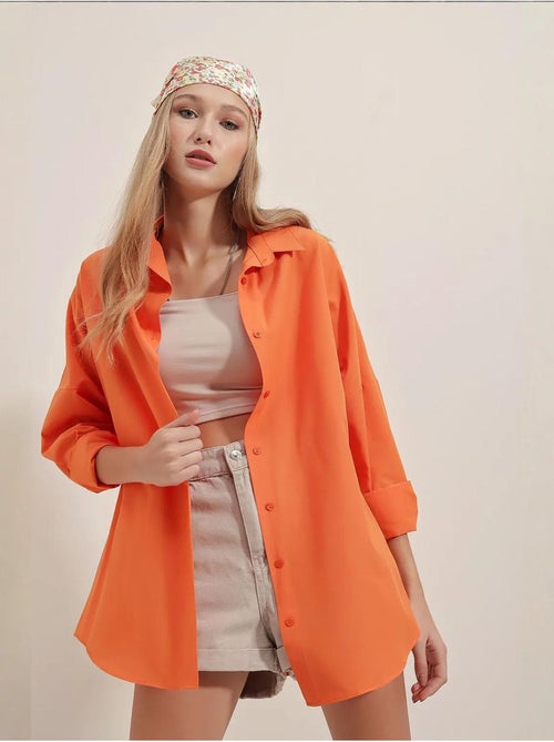Camicia oversize in popeline con motivo e bottoni bdart - Kiabi Camicia oversize in popeline con motivo e bottoni bdart - Kiabi