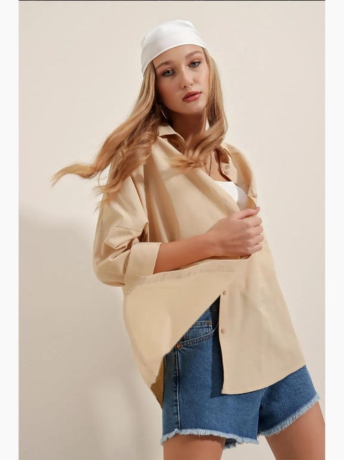 Camicia oversize in popeline con motivo e bottoni bdart - Kiabi Camicia oversize in popeline con motivo e bottoni bdart - Kiabi