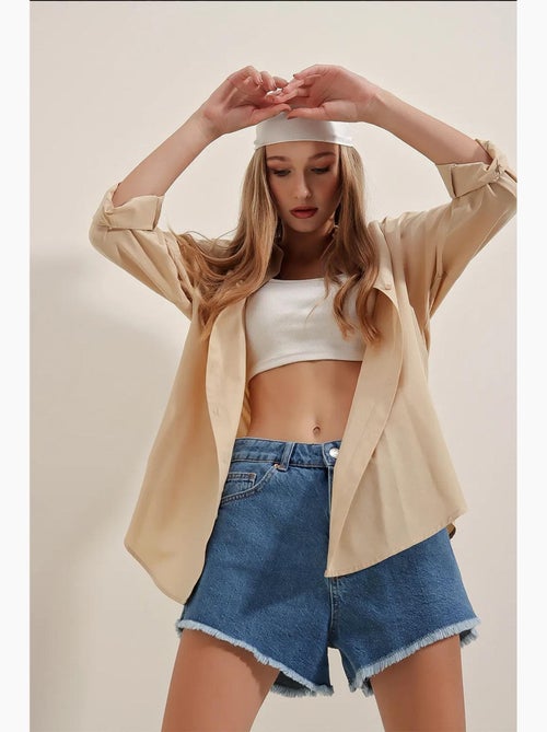 Camicia oversize in popeline con motivo e bottoni bdart - Kiabi Camicia oversize in popeline con motivo e bottoni bdart - Kiabi