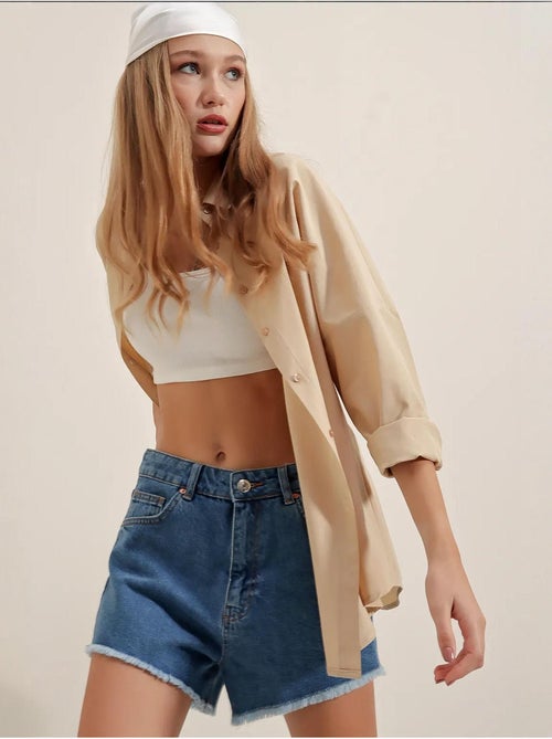 Camicia oversize in popeline con motivo e bottoni bdart - Kiabi Camicia oversize in popeline con motivo e bottoni bdart - Kiabi