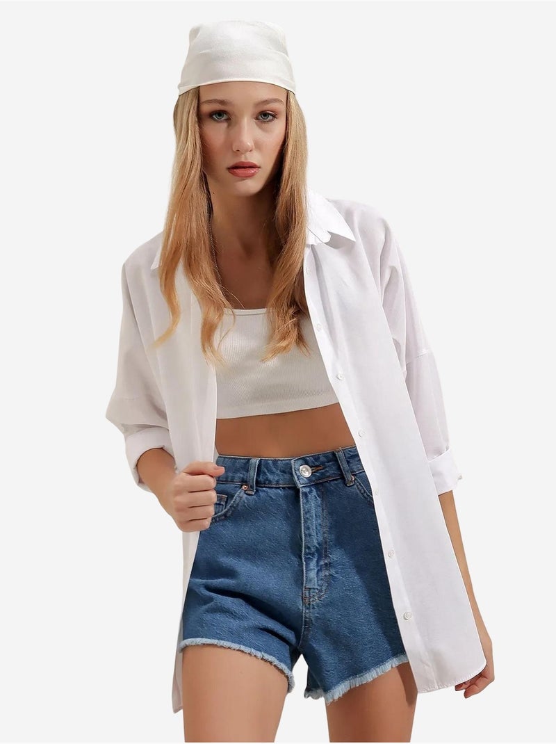 Camicia oversize in popeline con motivo e bottoni bdart Bianco - Kiabi