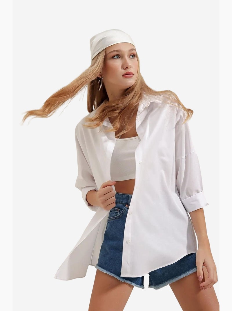 Camicia oversize in popeline con motivo e bottoni bdart Bianco - Kiabi