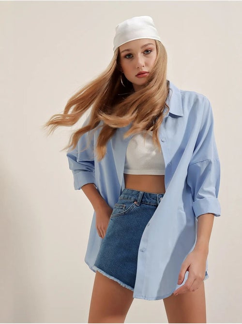 Camicia oversize in popeline con motivo e bottoni bdart - Kiabi Camicia oversize in popeline con motivo e bottoni bdart - Kiabi