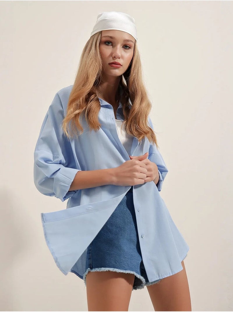 Camicia oversize in popeline con motivo e bottoni bdart Blu chiaro - Kiabi