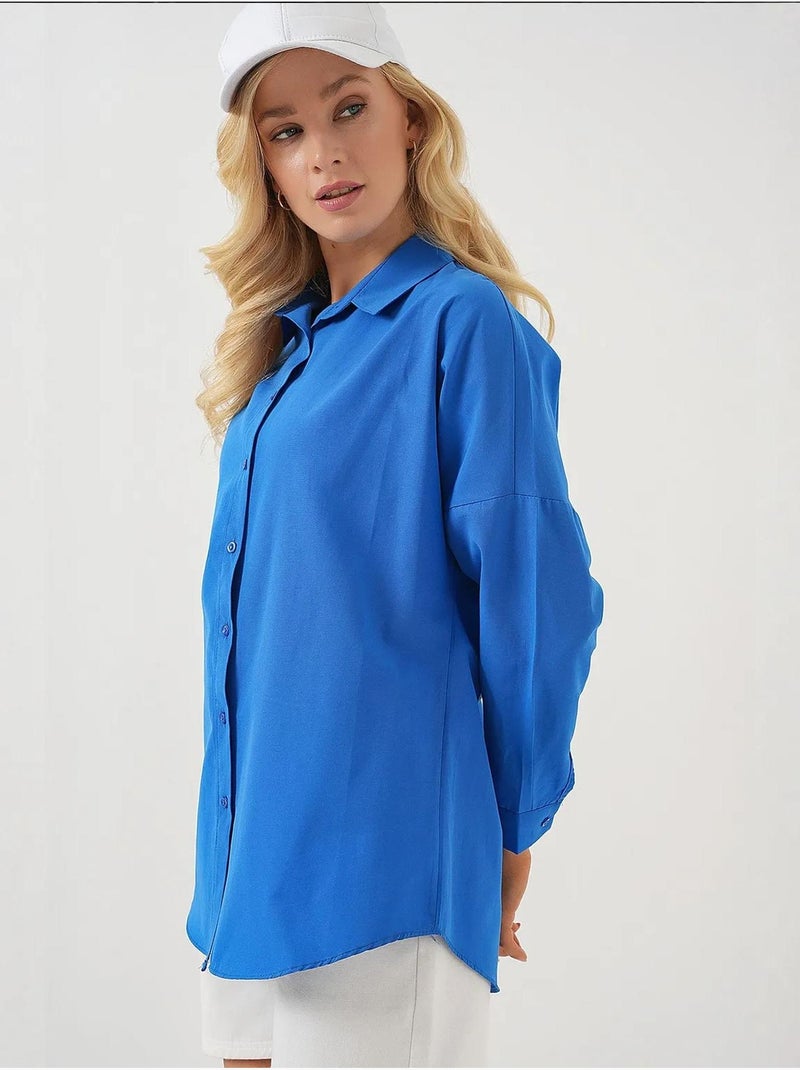 Camicia oversize in popeline con motivo e bottoni bdart Blu cobalto - Kiabi