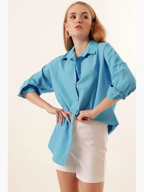Camicia oversize in popeline con motivo e bottoni bdart - Kiabi Camicia oversize in popeline con motivo e bottoni bdart - Kiabi