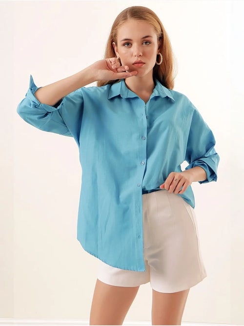 Camicia oversize in popeline con motivo e bottoni bdart - Kiabi Camicia oversize in popeline con motivo e bottoni bdart - Kiabi