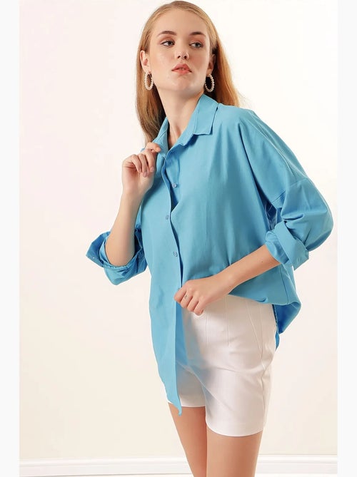 Camicia oversize in popeline con motivo e bottoni bdart - Kiabi Camicia oversize in popeline con motivo e bottoni bdart - Kiabi