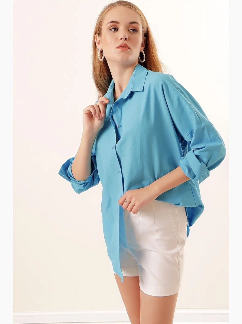 Camicia oversize in popeline con motivo e bottoni bdart Blu - Kiabi
