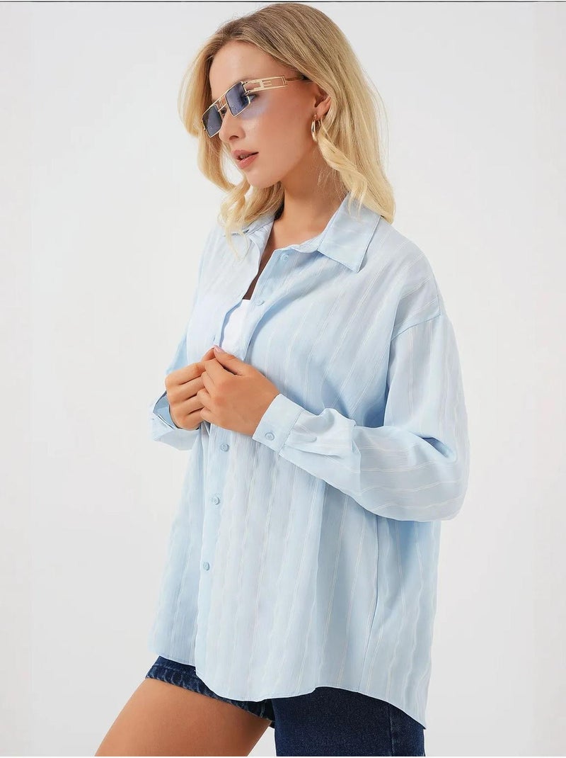 Camicia oversize in popeline con motivo e bottoni bdart Blu pastello - Kiabi