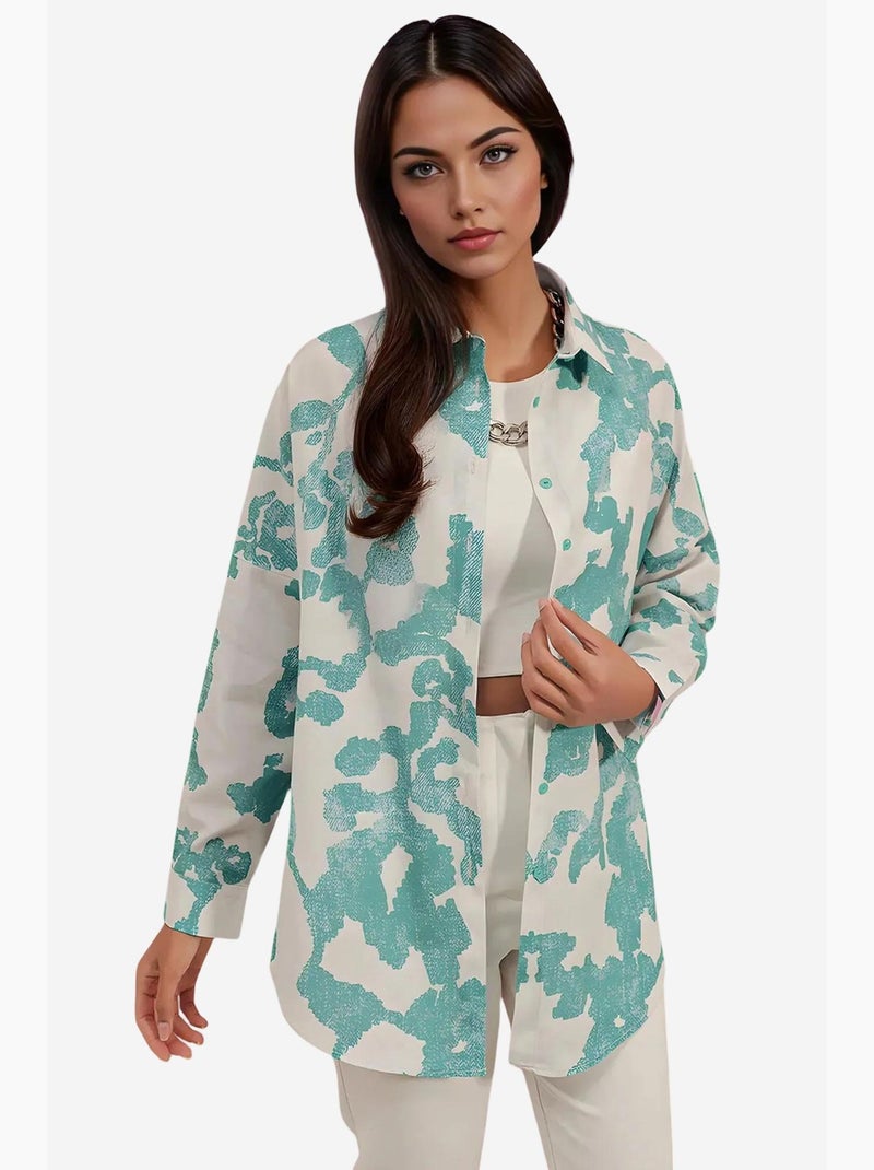 Camicia oversize in popeline con motivo e bottoni bdart Blu pavone - Kiabi