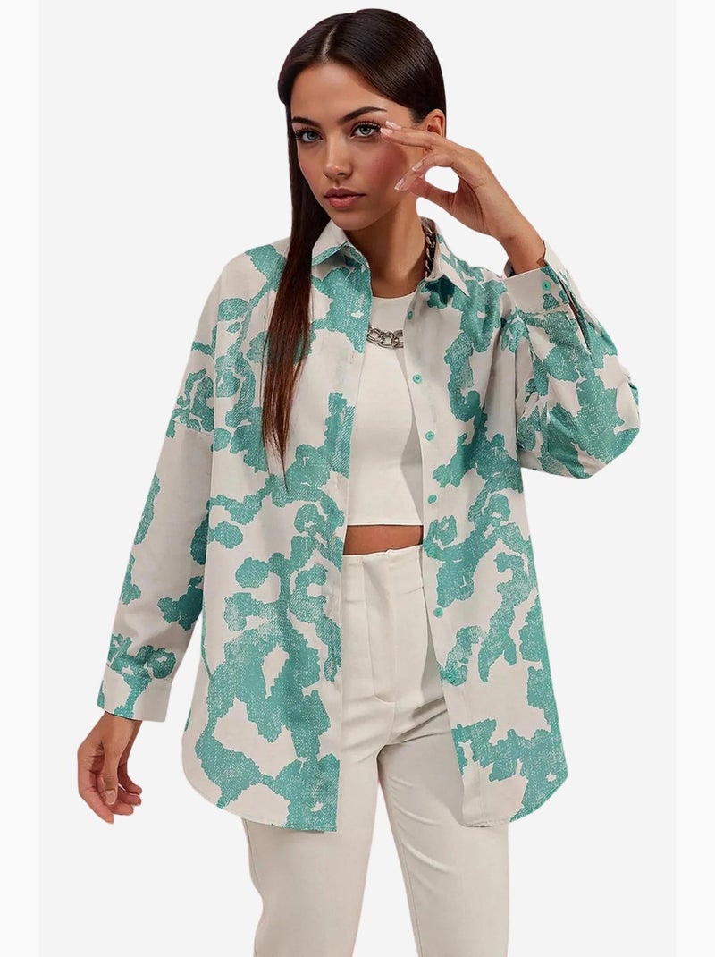 Camicia oversize in popeline con motivo e bottoni bdart Blu pavone - Kiabi