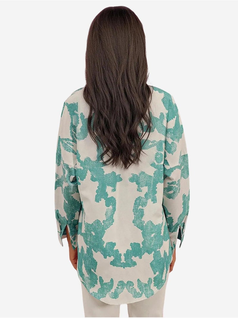 Camicia oversize in popeline con motivo e bottoni bdart Blu pavone - Kiabi