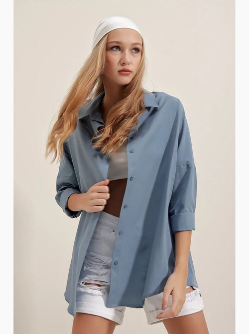 Camicia oversize in popeline con motivo e bottoni bdart - Kiabi Camicia oversize in popeline con motivo e bottoni bdart - Kiabi