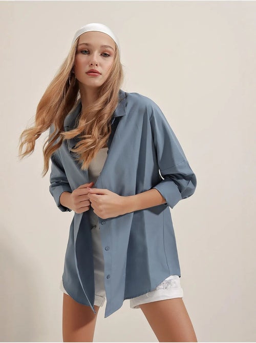 Camicia oversize in popeline con motivo e bottoni bdart - Kiabi Camicia oversize in popeline con motivo e bottoni bdart - Kiabi