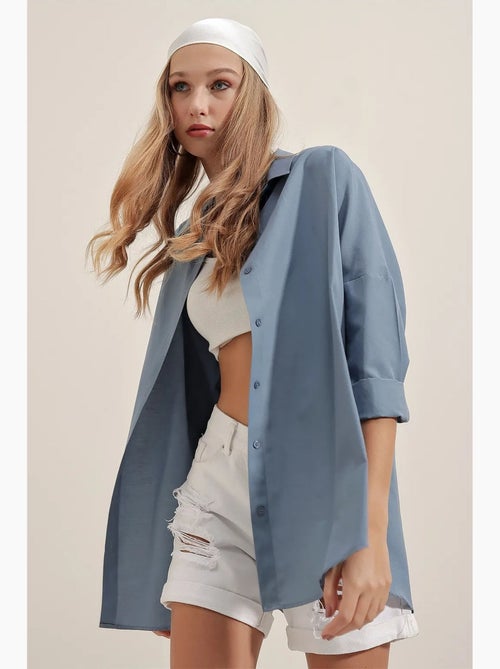 Camicia oversize in popeline con motivo e bottoni bdart - Kiabi Camicia oversize in popeline con motivo e bottoni bdart - Kiabi