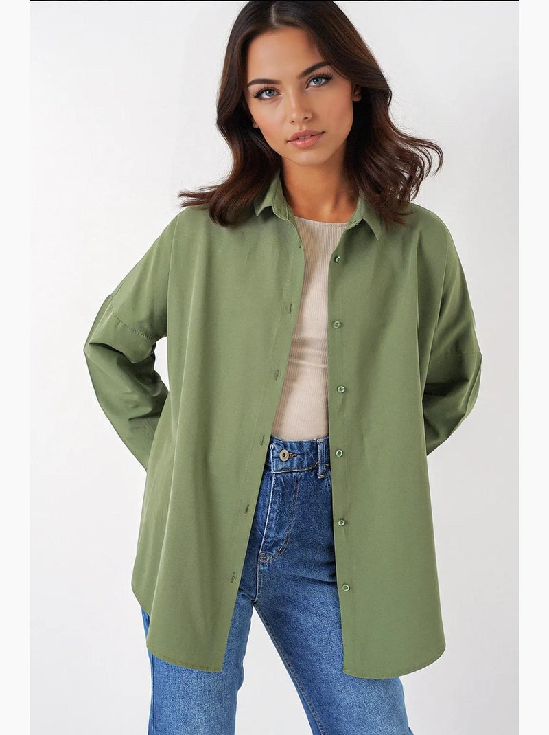 Camicia oversize in popeline con motivo e bottoni bdart Cachi - Kiabi